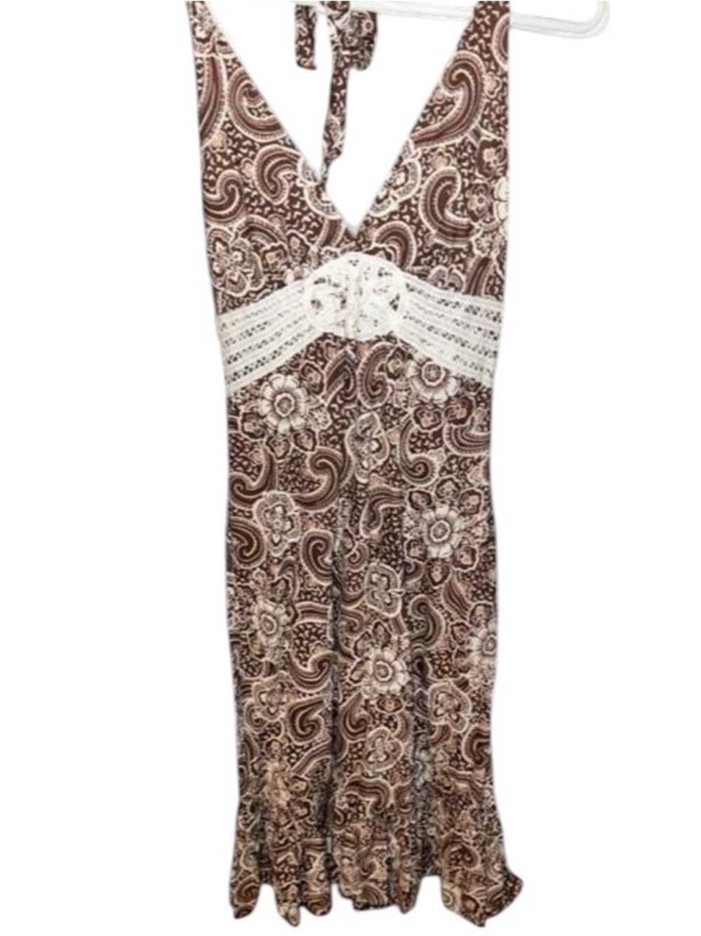 Vintage Brown Paisley 100% Cotton Halter Sundress Dress with Lace Waist size 9